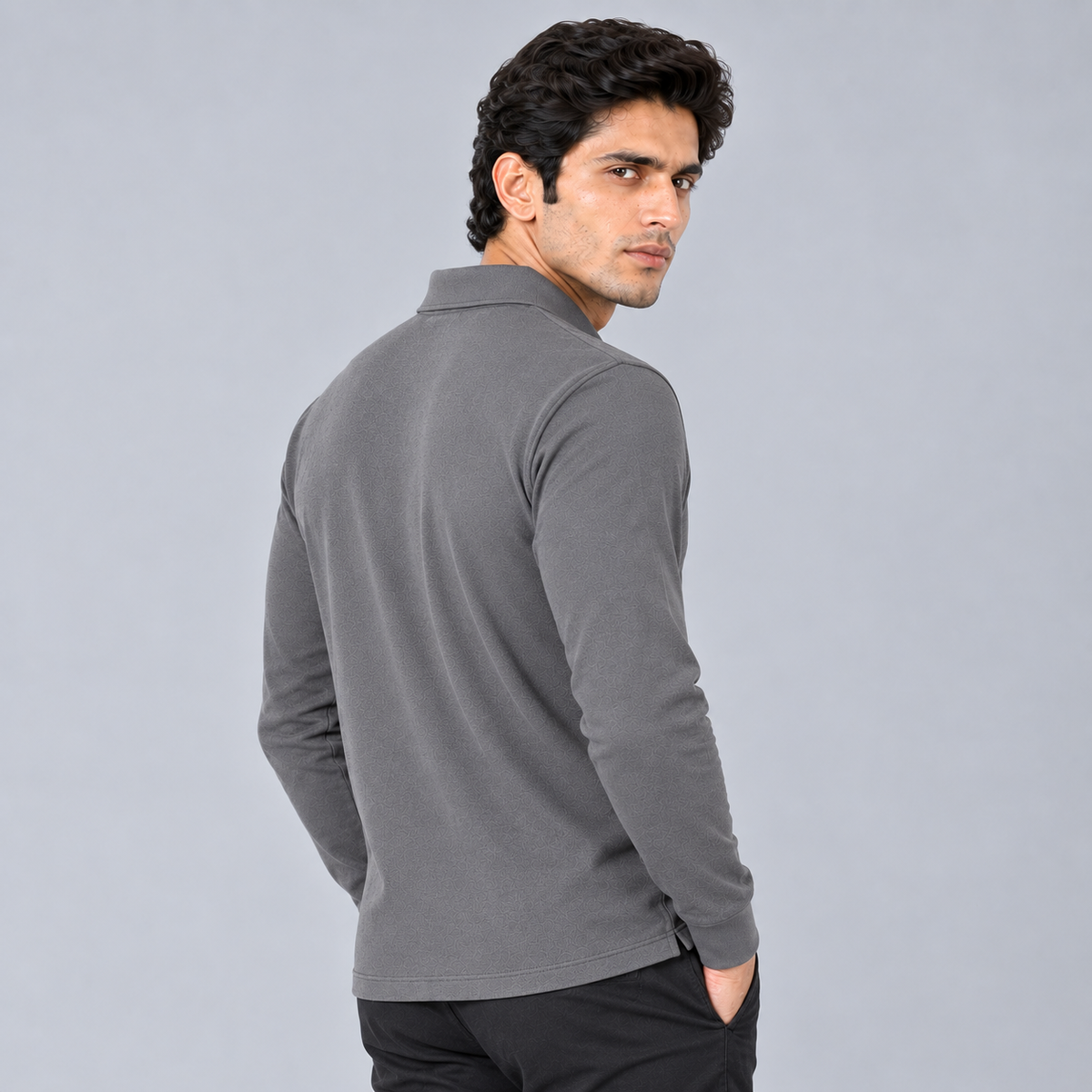 Men’s  Full Sleeve Polo T-Shirt | Regular Fit Collared Casual T-Shirt with Button Placket