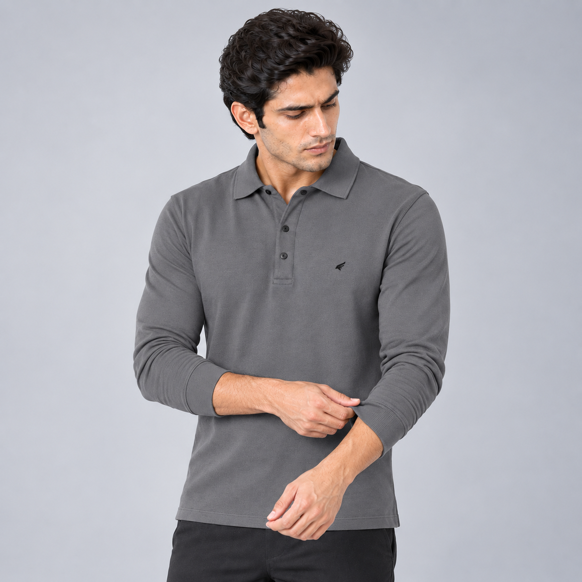 Men’s  Full Sleeve Polo T-Shirt | Regular Fit Collared Casual T-Shirt with Button Placket