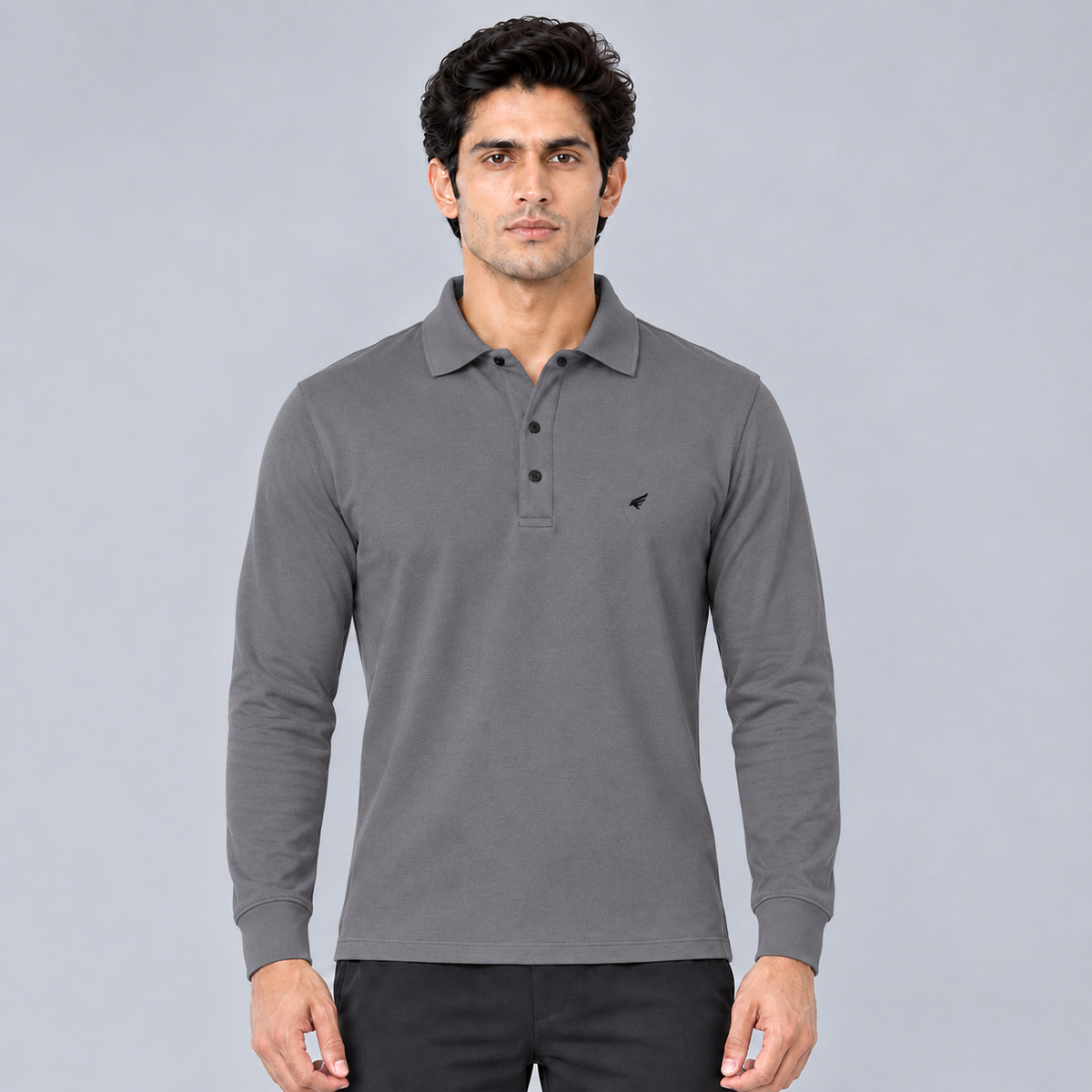 Men’s  Full Sleeve Polo T-Shirt | Regular Fit Collared Casual T-Shirt with Button Placket