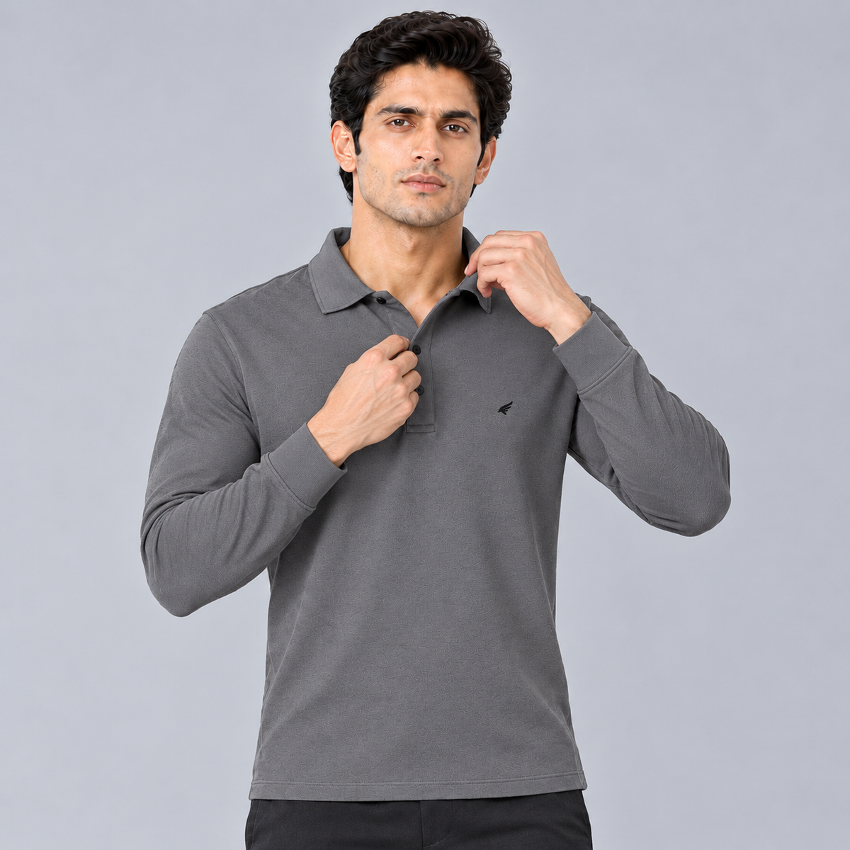Men’s  Full Sleeve Polo T-Shirt | Regular Fit Collared Casual T-Shirt with Button Placket