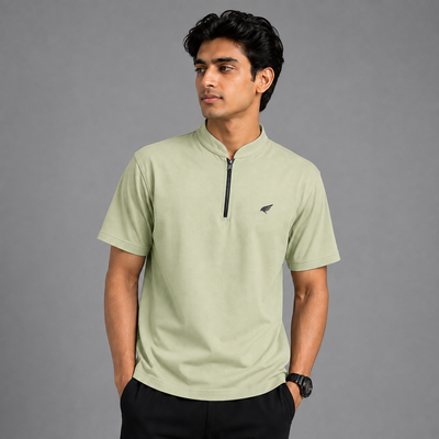 Half Sleeve Polo T-Shirt with Zip Collar | Regular Fit Casual Sports T-Shirt | Stand Collar Athletic T-Shirt for Men