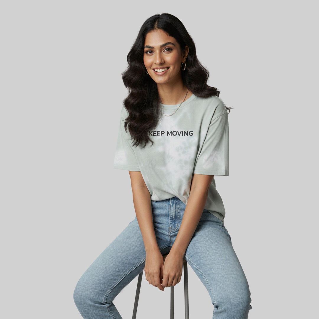 Women Jacquard Boxy Fit Round Neck T-Shirt ELASTO+ Stretch Fit Breathable Soft Casual Wear