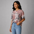 Women Jacquard Boxy Fit Round Neck T-Shirt ELASTO+ Stretch Fit Breathable Soft Casual Wear