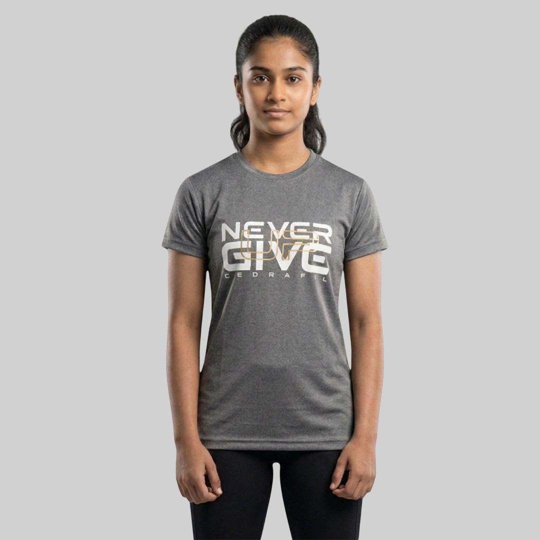 Women Typography Print Sports T-Shirt ELASTO+ Stretch Fit Breathable Gym Tee