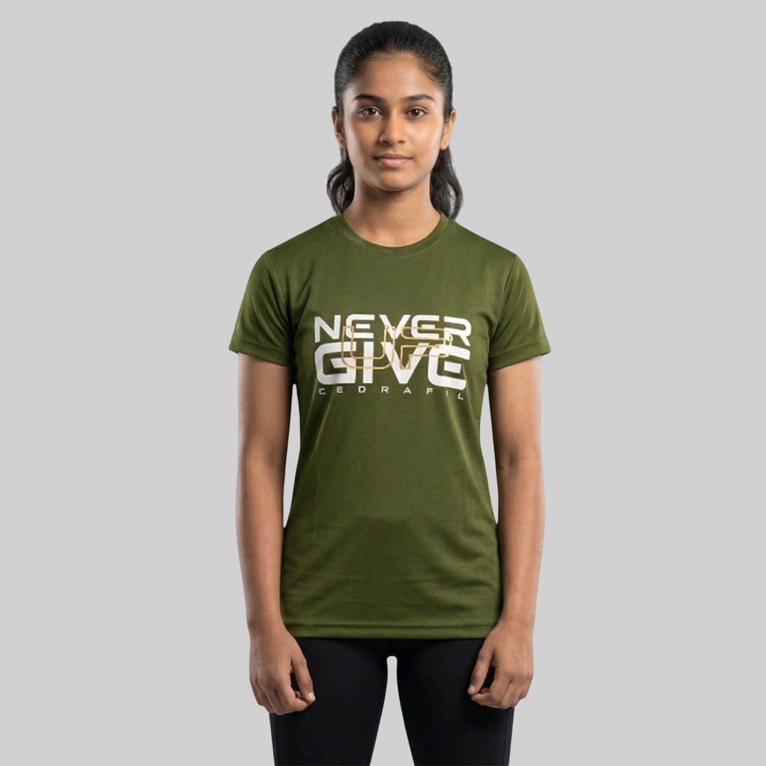 Women Typography Print Sports T-Shirt ELASTO+ Stretch Fit Breathable Gym Tee