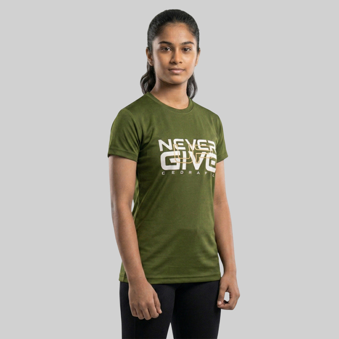 Women Typography Print Sports T-Shirt ELASTO+ Stretch Fit Breathable Gym Tee