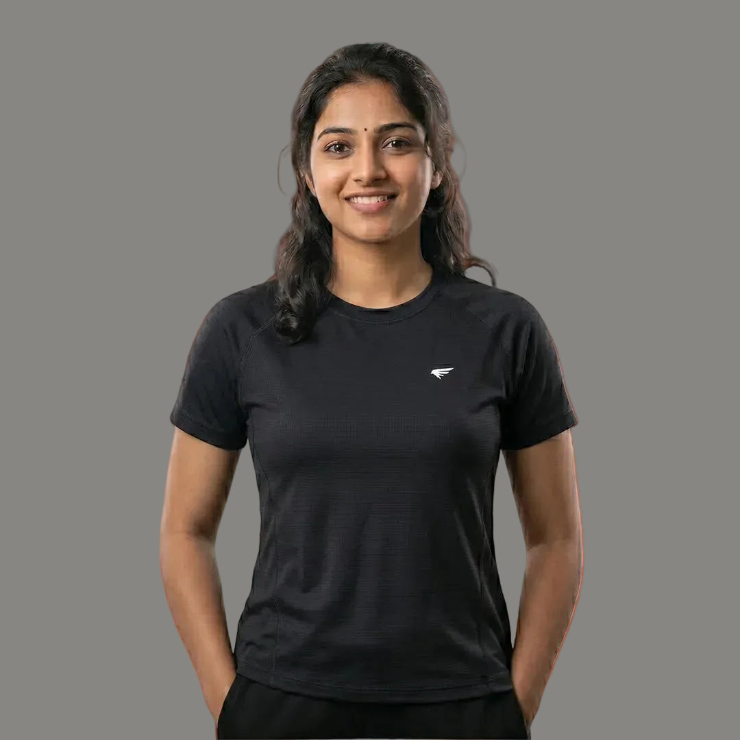 Women Solid Sports T-Shirt ELASTO+ Stretch Fit Breathable Gym Tee