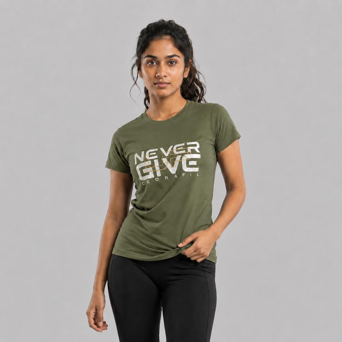 Women Typography Print Sports T-Shirt ELASTO+ Stretch Fit Breathable Gym Tee