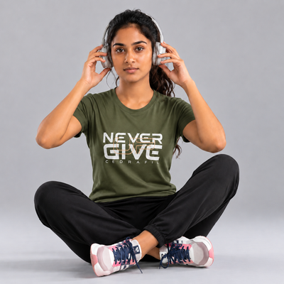 Women Typography Print Sports T-Shirt ELASTO+ Stretch Fit Breathable Gym Tee