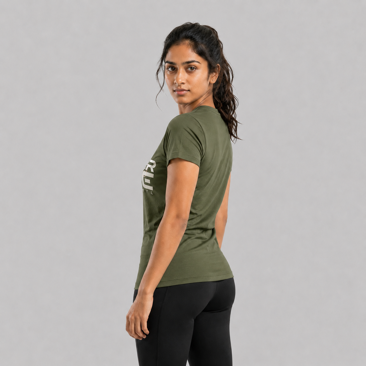 Women Typography Print Sports T-Shirt ELASTO+ Stretch Fit Breathable Gym Tee