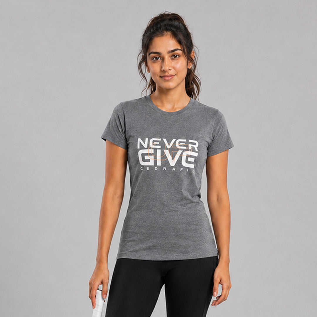 Women Typography Print Sports T-Shirt ELASTO+ Stretch Fit Breathable Gym Tee
