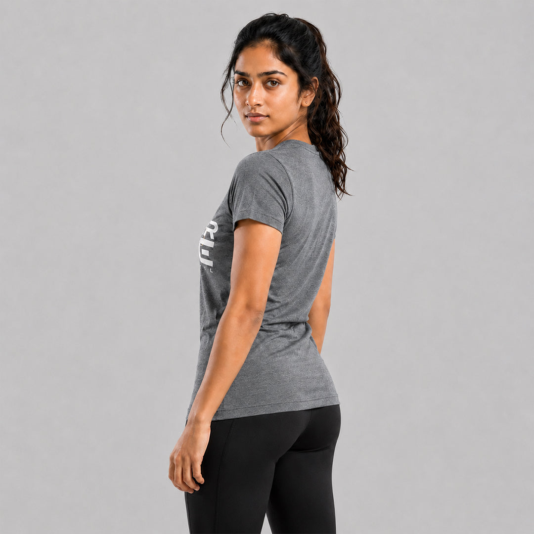 Women Typography Print Sports T-Shirt ELASTO+ Stretch Fit Breathable Gym Tee