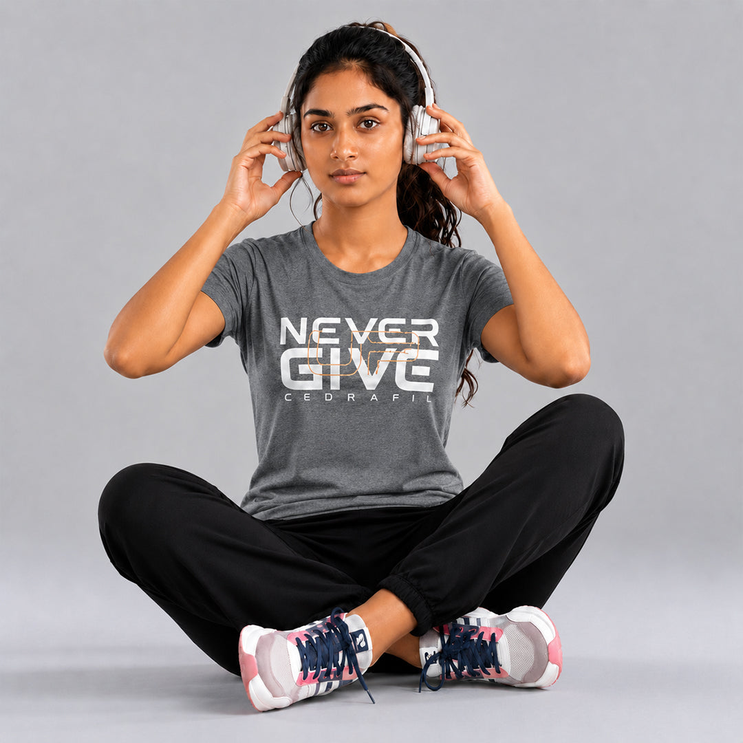 Women Typography Print Sports T-Shirt ELASTO+ Stretch Fit Breathable Gym Tee