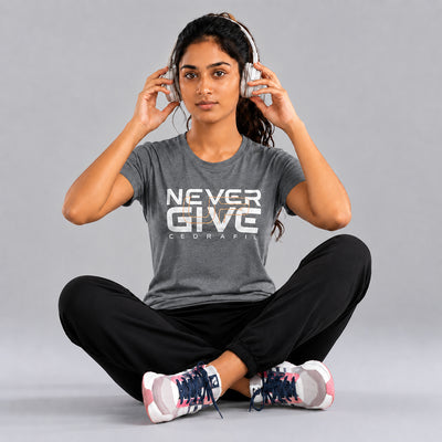 Women Typography Print Sports T-Shirt ELASTO+ Stretch Fit Breathable Gym Tee