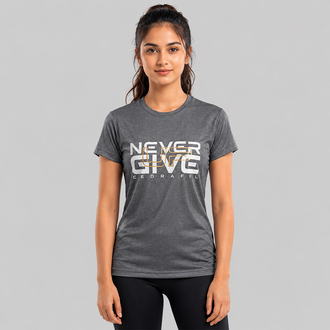 Women Typography Print Sports T-Shirt ELASTO+ Stretch Fit Breathable Gym Tee